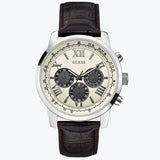 Guess Chronograph Quartz White Dial Brown Leather Strap Watch For Men - W0380G1