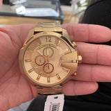 Diesel Mega Chief Gold Dial Gold Steel Strap Watch For Men - DZ4360