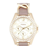 Fossil Riley White Dial Beige Leather Strap Watch for Women - ES3465