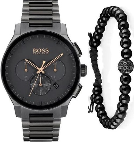 Hugo Boss Peak Chronograph Black Dial Black Steel Strap Watch for Men - 1513814