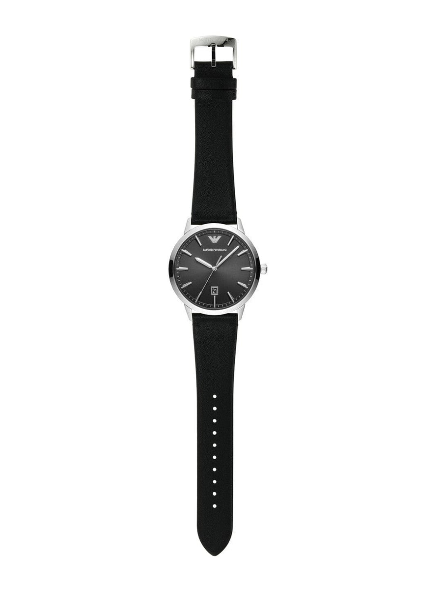 Emporio Armani Ruggero Black Dial Black Leather Strap Watch for Men - AR11193
