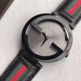 Gucci Interlocking G XL Black Dial Red & Green Leather Strap Watch For Men - YA133206