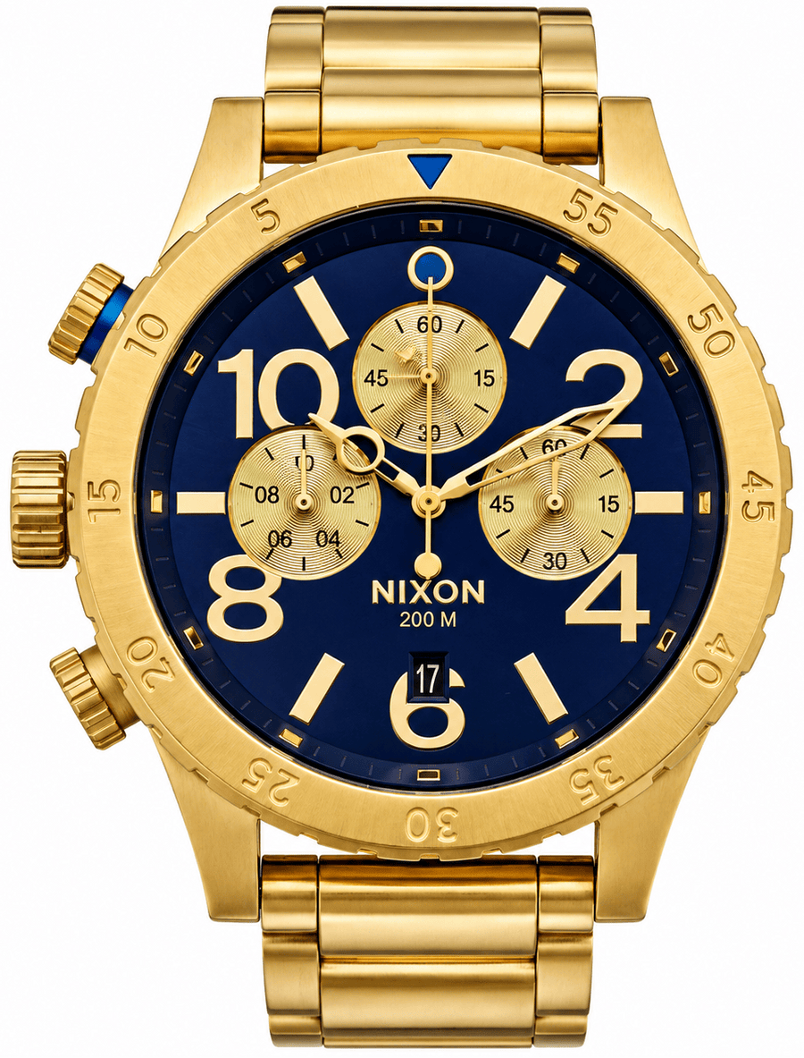 Nixon 48-20 Chrono Blue Dial Gold Steel Strap Watch for Men - A486-1922