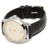 Gucci G Timeless Automatic Silver Dial Black Leather Strap Unisex Watch - YA126468