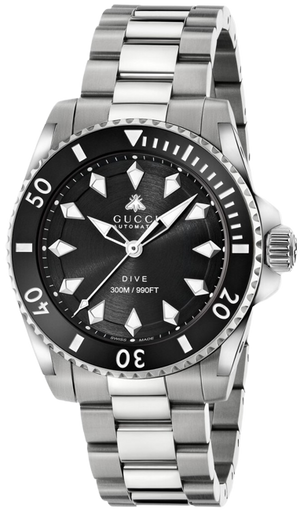 Gucci Dive Automatic Black Dial Silver Steel Strap Watch for Men - YA136353