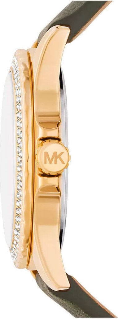 Michael Kors Mini Everest Crystals White Dial Green Leather Strap Watch for Women - MK4720