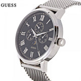 Guess Delancey Black Dial Silver Mesh Bracelet Watch for Men - W0871G1