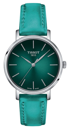 Tissot Everytime Lady Green Dial Green Leather Strap Watch for Women - T143.210.17.091.00