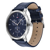 Tommy Hilfiger Brad Chronograph Quartz Blue Dial Blue Leather Strap Watch For Men - 1710387