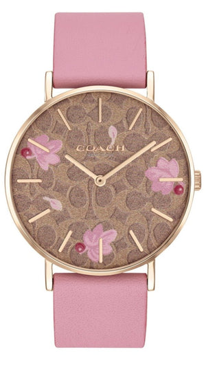 Coach Perry Floral Motif Fawn Dial Pink Leather Strap Watch for Women - 14503442