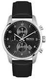 Hugo Boss Navigator Black Dial Black Leather Strap Watch for Men - 1513678