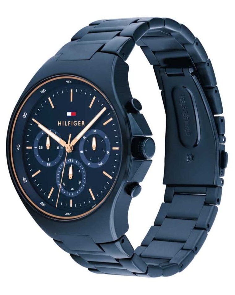 Tommy Hilfiger Justin Chronograph Blue Dial Blue Steel Strap Watch For Men - 1792058