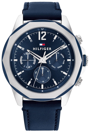 Tommy Hilfiger Lars Chronograph Blue Dial Blue Leather Strap Watch For Men - 1792063