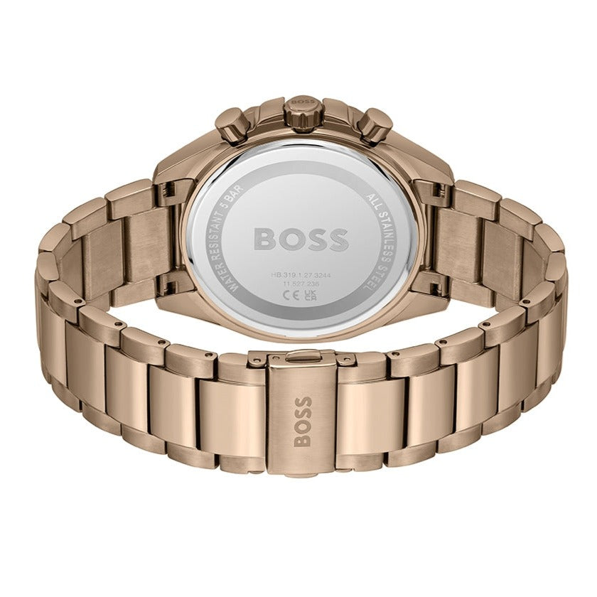 Hugo Boss Classic Chronograph Green Dial Beige Gold Steel Strap Watch For Men - 1514019