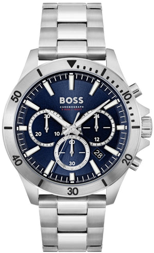 Hugo Boss Troper Chronograph Blue Dial Silver Steel Strap Watch For Men - 1514069