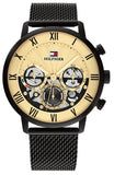 Tommy Hilfiger Legend Chronograph Gold Dial Black Mesh Bracelet Watch For Men - 1710568