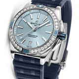 Breitling Super Chronomat Automatic 38 Diamonds Blue Dial Blue Rubber Strap Watch for Women - A17356531C1S1