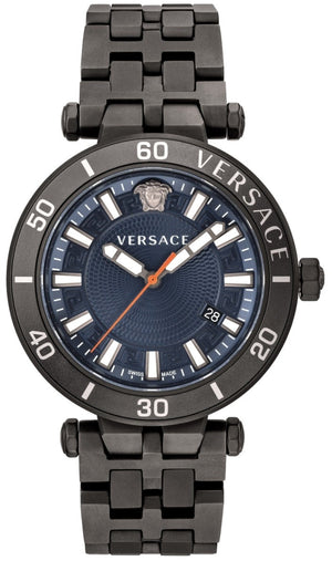 Versace Greca Sport Quartz Black Dial Black Steel Strap Watch For Men - VEZ300621