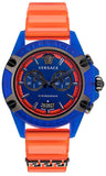 Versace Icon Active Chronograph Quartz Blue Dial Orange Rubber Strap Watch For Men - VEZ700922