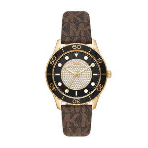 Michael Kors Runway Quartz Black Dial Brown Leather Strap Watch For Women - MK6979