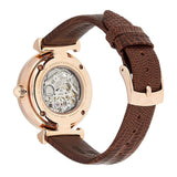 Emporio Armani Meccanico Skeleton Mother of Pearl Dial Brown Leather Strap Watch For Women - AR1993