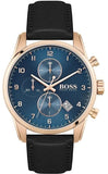 Hugo Boss Skymaster Chronograph Blue Dial Black Leather Strap Watch for Men - 1513783