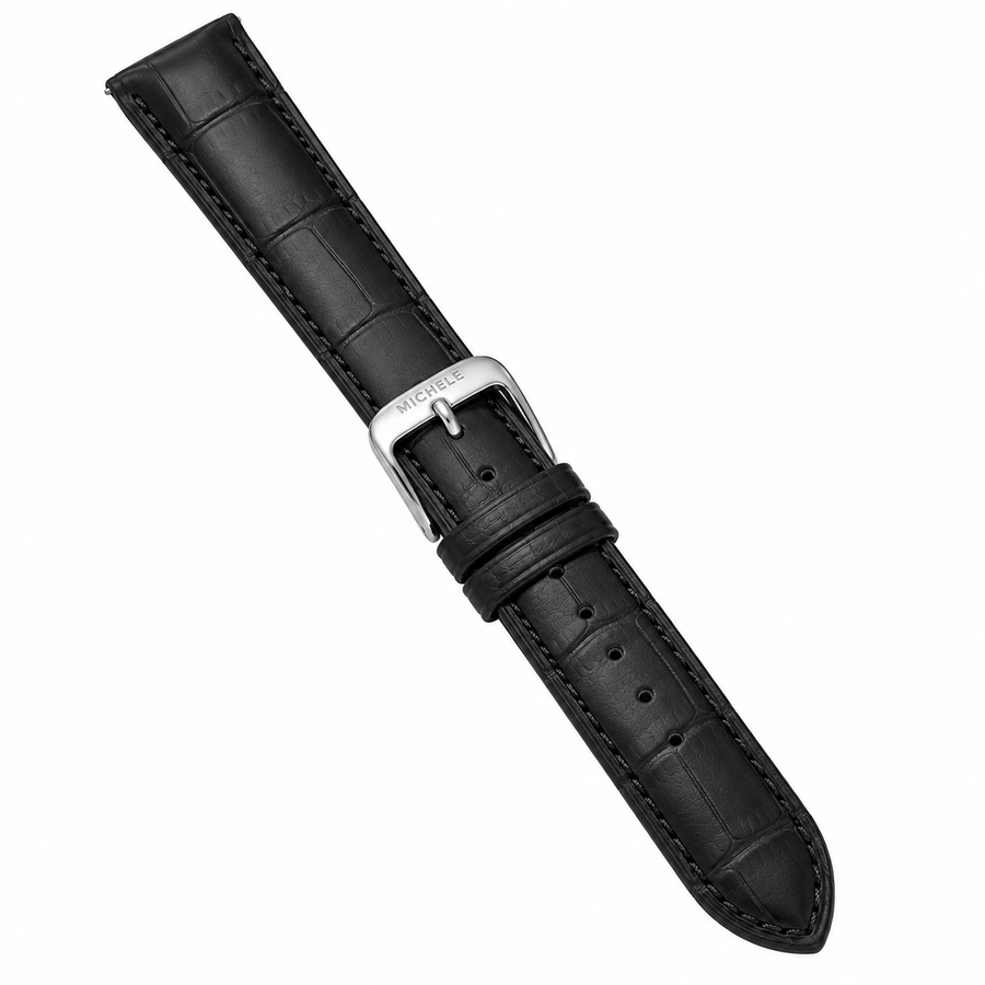 Michele Deco Mother of Pearl Dial Black Leather Strap Watch For Women - MWW06V000005