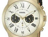 Fossil Grant Chronograph White Dial Black Leather Strap Watch for Men - FS5272