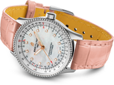 Breitling Navitimer Automatic 35 Mother of Pearl Dial Pink Leather Strap Watch for Women - A17395211A1P3