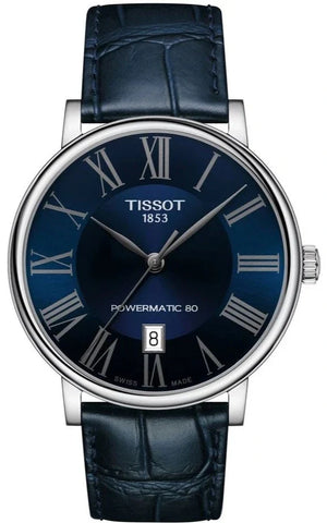 Tissot Carson Premium Powermatic 80 Automatic Blue Dial Blue Leather Strap Watch For Men - T122.407.16.043.00