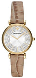 Emporio Armani Gianni T Bar Crystals Silver Dial Brown Leather Strap Watch For Women - AR11518