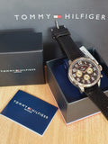 Tommy Hilfiger Sport Chronograph Black Dial Black Leather Strap Watch for Men - 1791050