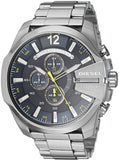 Diesel Mega Chief Chronograph Blue Dial Silver Steel Strap Watch For Men - DZ4465