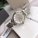 Emporio Armani Gianni T Bar White Crystal Pave Dial Silver Stainless Steel Strap Watch For Women - AR1925