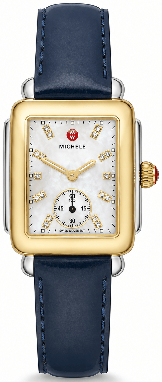 Michele Deco Mother of Pearl Dial Blue Leather Strap Watch For Women - MWW06V000048