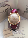 Burberry The City Gold Dial Orange Leather Strap Watch for Women - BU9017