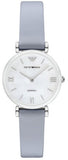 Emporio Armani Gianni T-Bar Mother Of Pearl White Dial Grey Leather Strap Watch For Women - AR11039