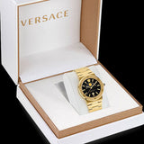 Versace Greca Moonphase Quartz Black Dial Gold Steel Strap Watch for Men - VE7G00323