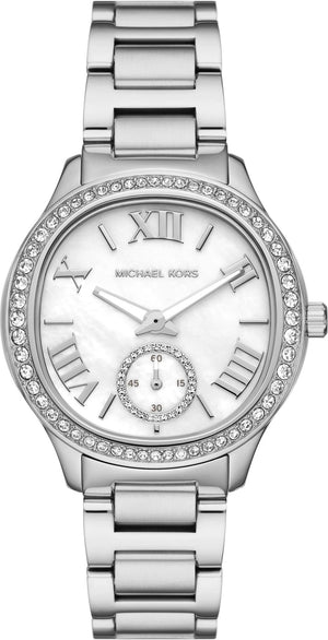 Michael Kors Sage Three-Hand White Dial Silver Steel Strap Watch for Women - MK4807