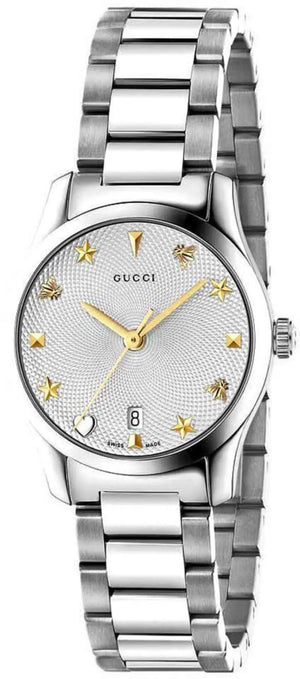 Gucci G Timeless White Dial Silver Steel Strap Watch For Women - YA126572A