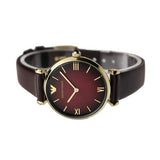 Emporio Armani Gianni T Bar Burgundy Dial Burgundy Leather Strap Watch For Women - AR1757