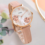 Fossil Jacqueline Three Hand Mother of Pearl Dial Pink Leather Strap Watch for Women - ES4671