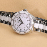 White ceramic watch with diamond accents