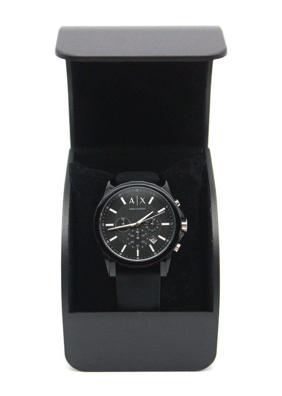 Armani Exchange Outerbanks Chronograph Black Dial Black Silicone Strap Watch For Men - AX1326