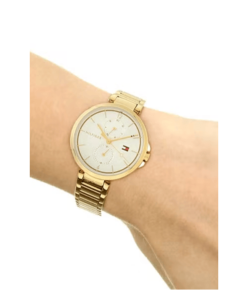 Tommy Hilfiger Angela White Dial Gold Steel Strap Watch for Women - 1782128