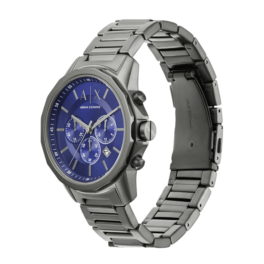 Armani Exchange Banks Chronograph Blue Dial Grey Steel Strap Watch For Men - AX1731