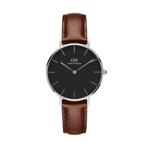 Daniel Wellington Classic Petite St Mawes Black Dial Brown Leather Strap Watch For Women - DW00100237