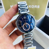 Michael Kors Sawyer Navy Blue Dial Silver Steel Strap Watch for Women - MK6224