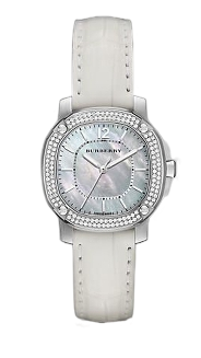Burberry The Britain Diamonds Mother of Pearl Dial White Leather Strap Watch for Women - BBY1800