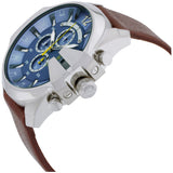 Diesel Mega Chief Light Blue Dial Brown Leather Strap Watch For Men - DZ4281